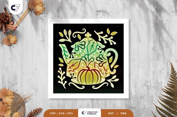Crafting Depth: The Autumn Teapot Folk Art 3D Shadow Box SVG