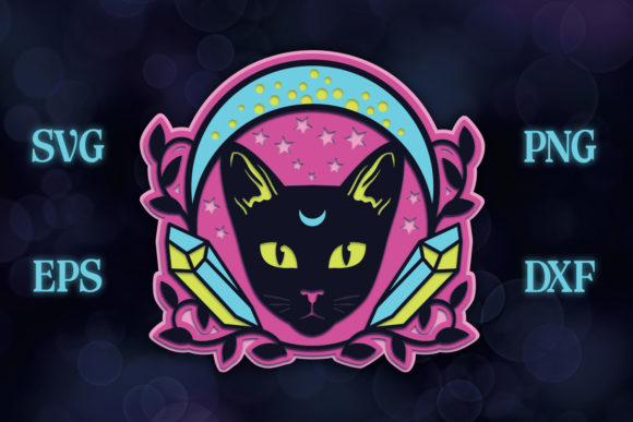 Crystal Moon Cat: 5-Layer SVG for Cutting & Print