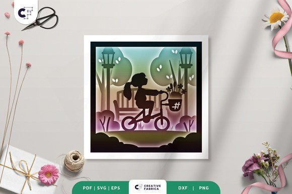 Evaluating the Girl Rides a Bike in Spring Park 3D SVG for Layered Paper Art Projects