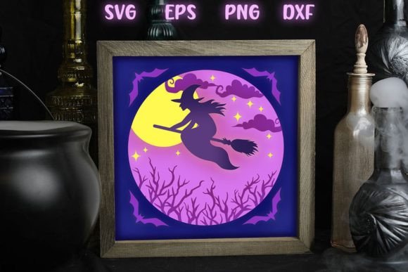 Flying Witch Shadow Box: 4-Layer Halloween Magic