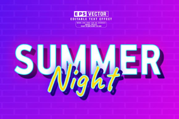 Summer Night 3D Editable Text Effect Vector